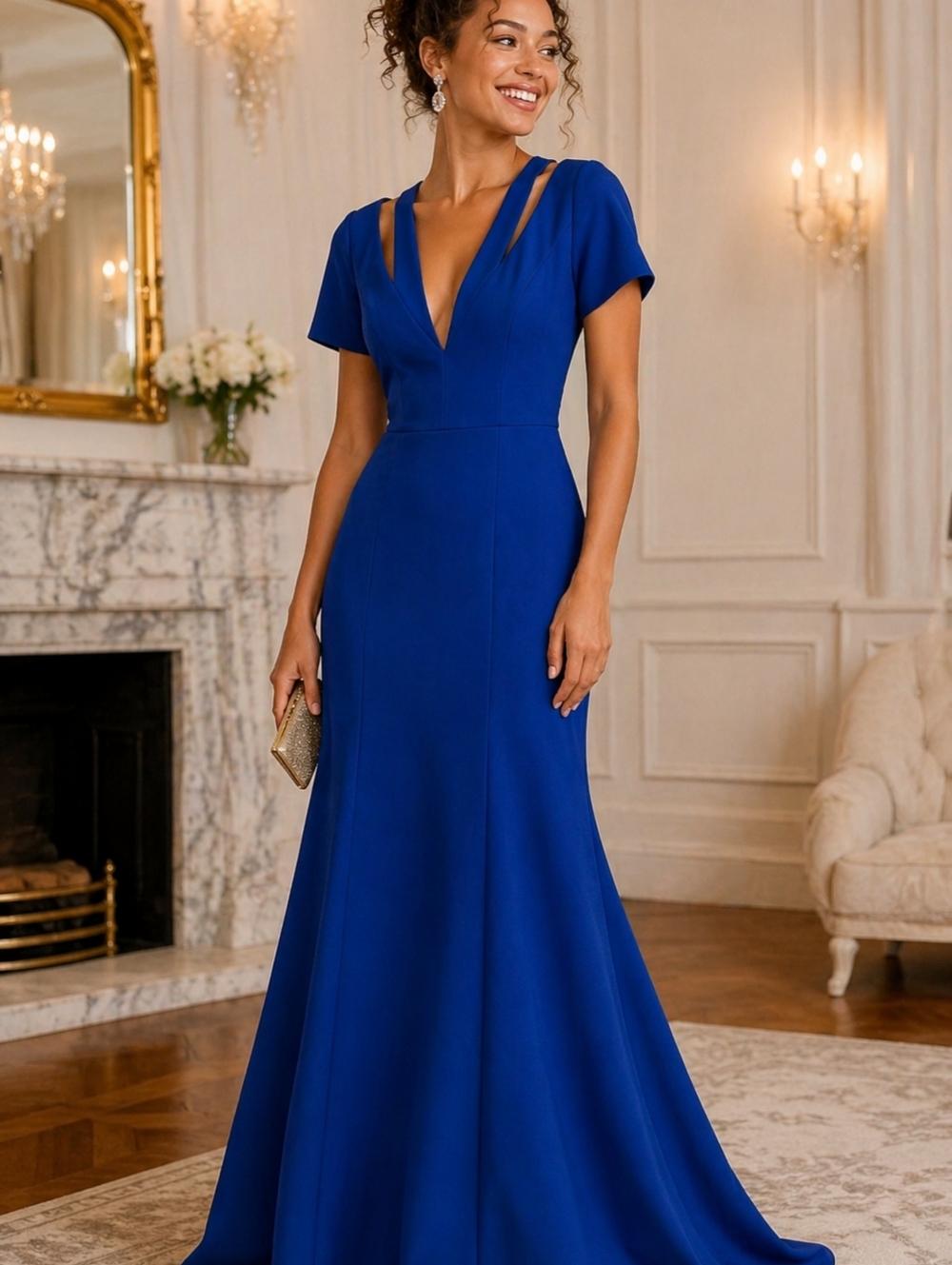 BCBG Royal Blue V-Neck Gown